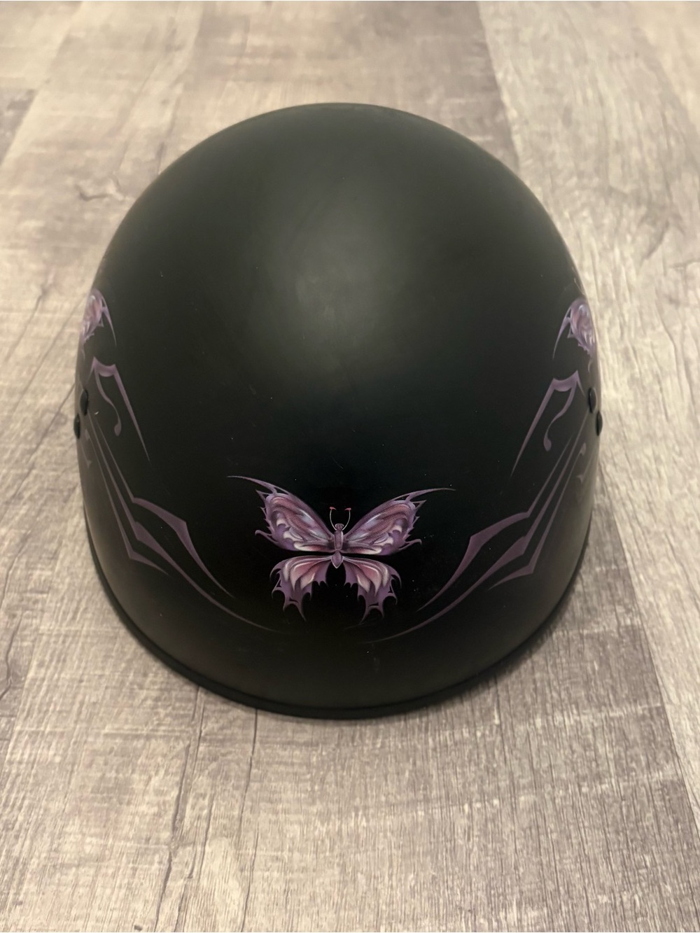 Outlaw / VCAN V5 DOT Motorcycle Half Helmet Matte Black Purple Butterflies Med